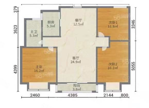 东湖豪庭3室2厅1卫123.59㎡南北79.9万