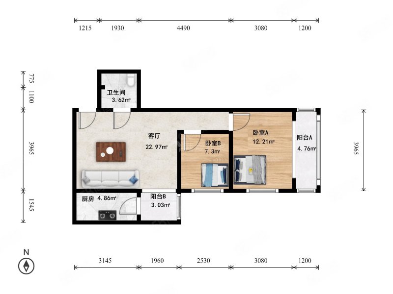 慧忠北里2室1厅1卫80.48㎡东南549万