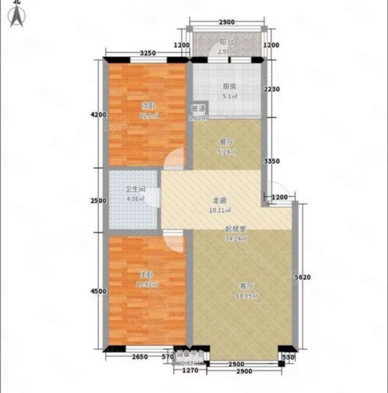 财富广场北区2室2厅1卫97㎡南北102万