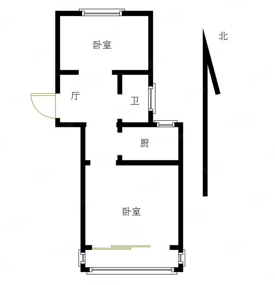 杨将军巷住宅小区2室1厅1卫52㎡南北205万