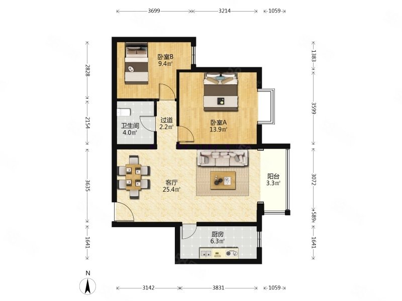 美景東方2室2廳1衛(wèi)90.46㎡東450萬