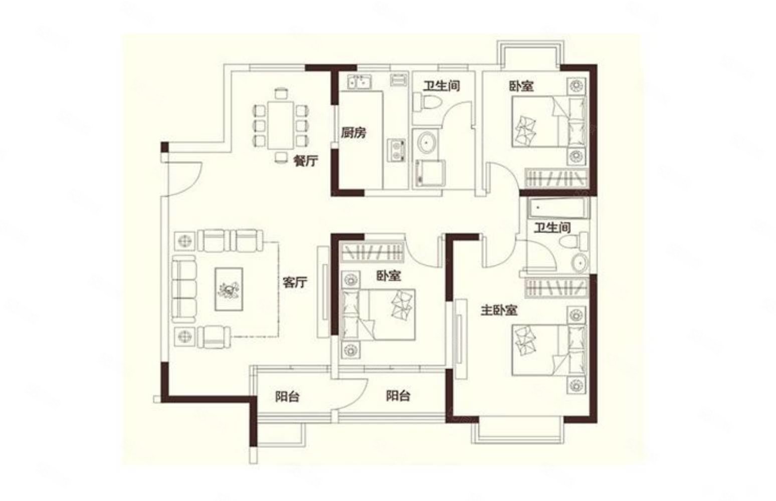 奥林清华3室2厅2卫132㎡南北72万