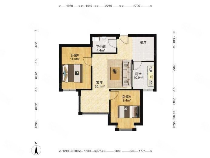 花香小镇2室2厅1卫80㎡南45万