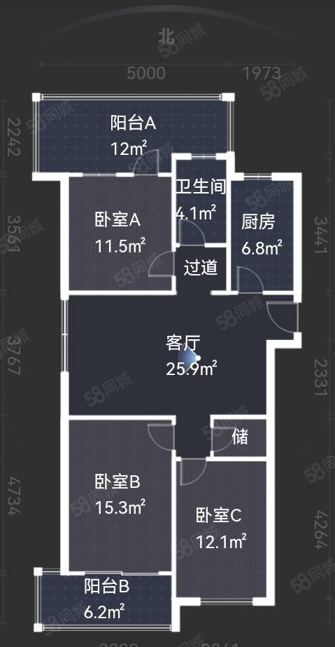 盛德桂园3室2厅1卫117.53㎡南北62万