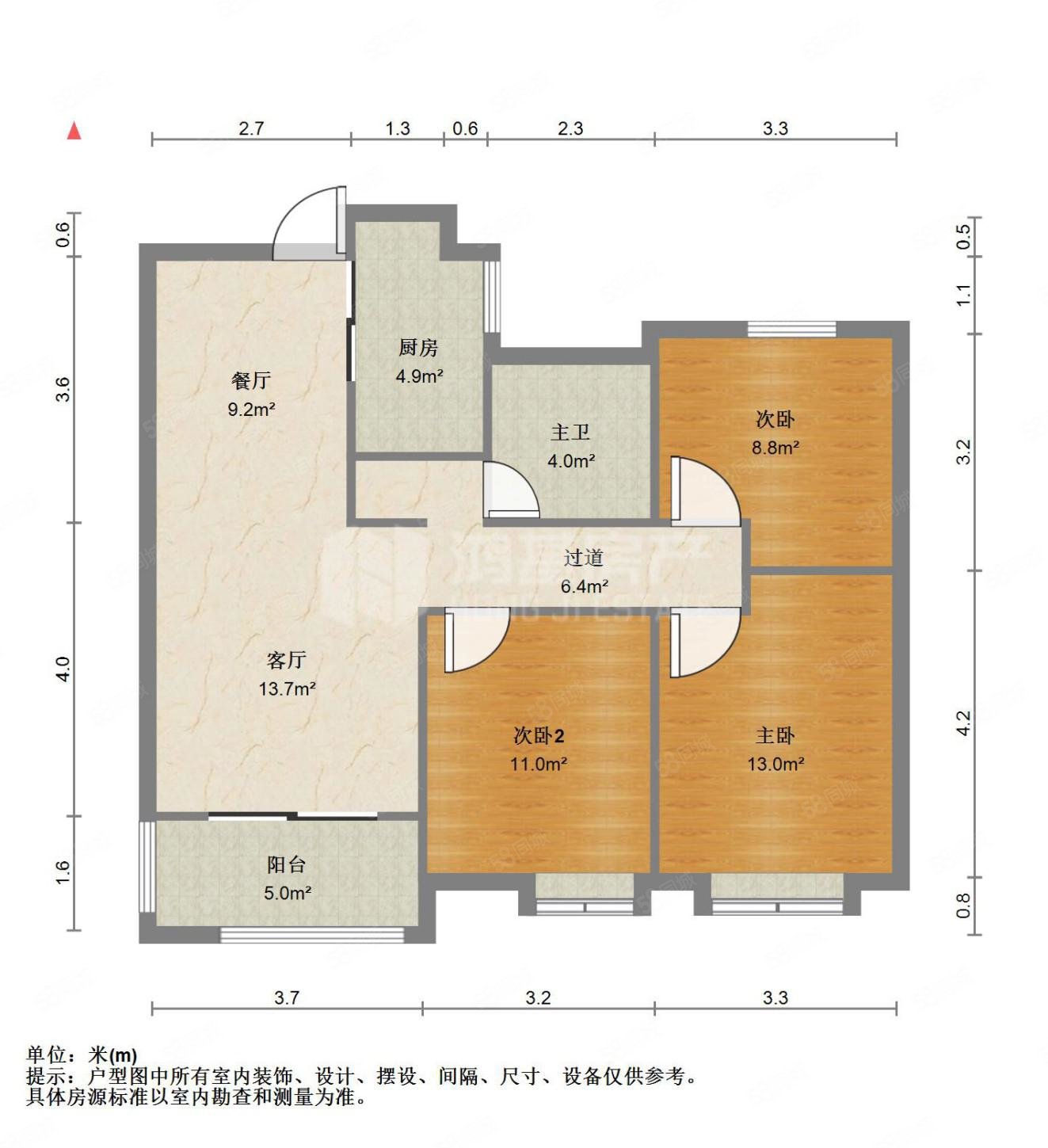 中鼎珑园3室2厅1卫94.5㎡南北105万