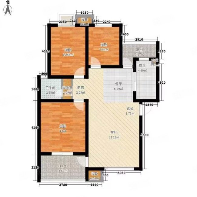 温馨家园3室1厅1卫103㎡南北63万