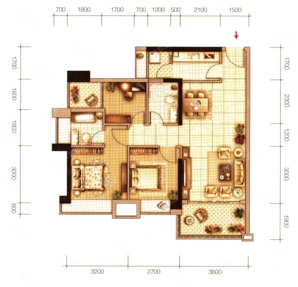 睿力国际城A区3室2厅2卫150㎡南北53.8万