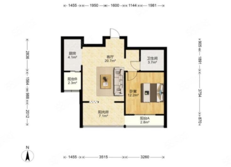 宝龙湾家园1室2厅1卫71.43㎡南272万