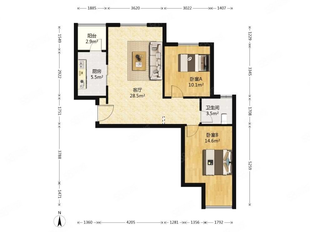 永威东棠2室1厅1卫87.03㎡南北277万