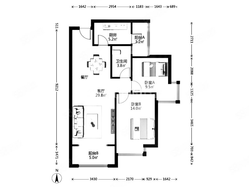 央棠2室2厅1卫90㎡南73万