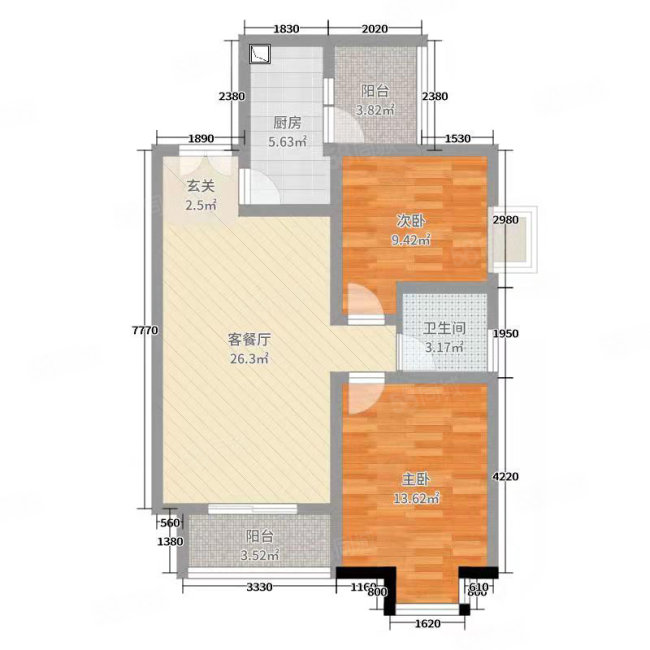 建盈国际城(北区)3室1厅1卫90㎡南北98万