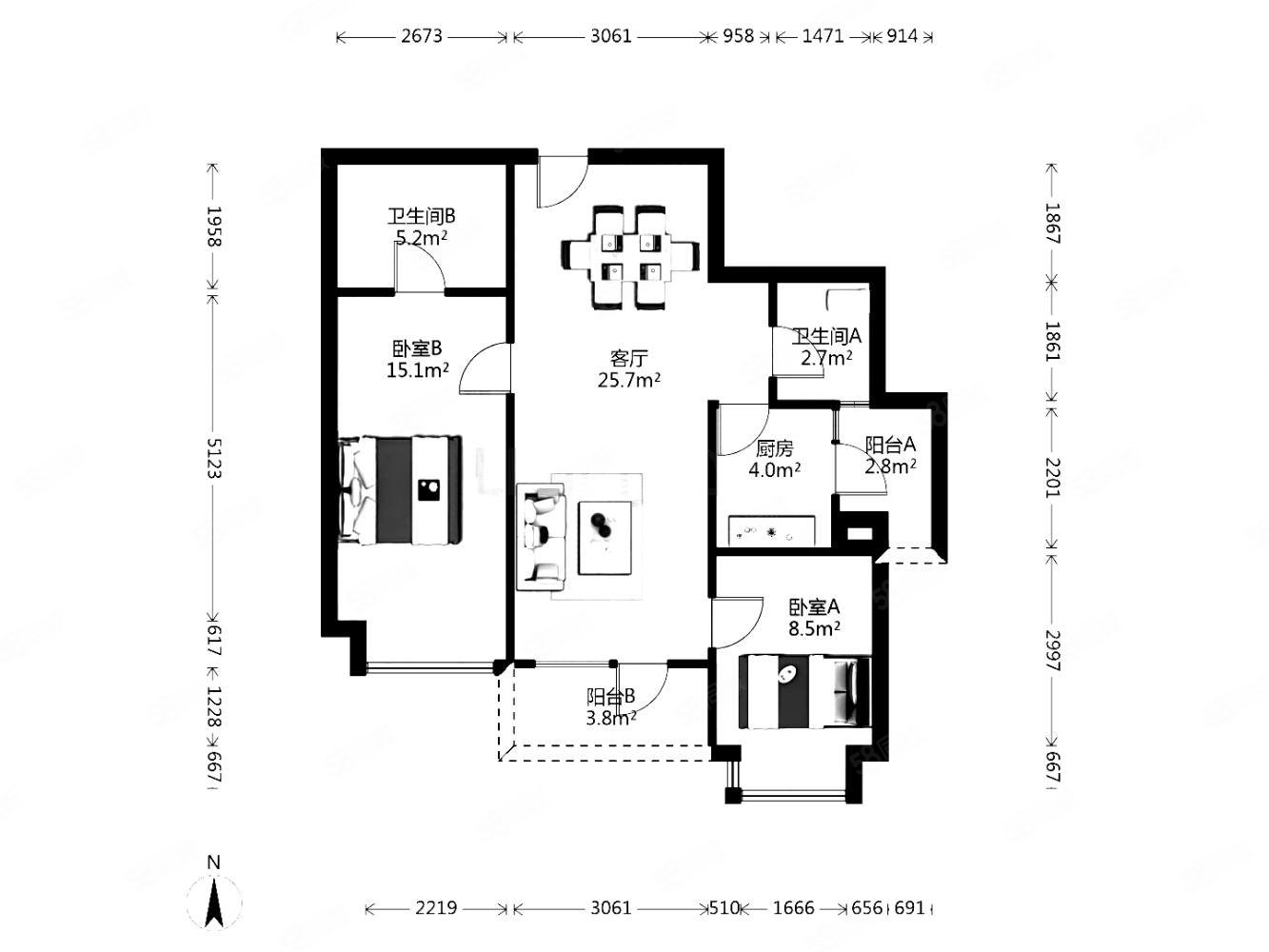和黄御峰(四期)2室2厅2卫83㎡南北130万