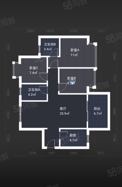 松湖碧桂园一二期3室3厅2卫91.59㎡南北208万