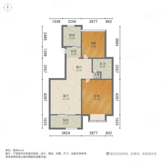 星榈湾3室2厅1卫93.35㎡南156万