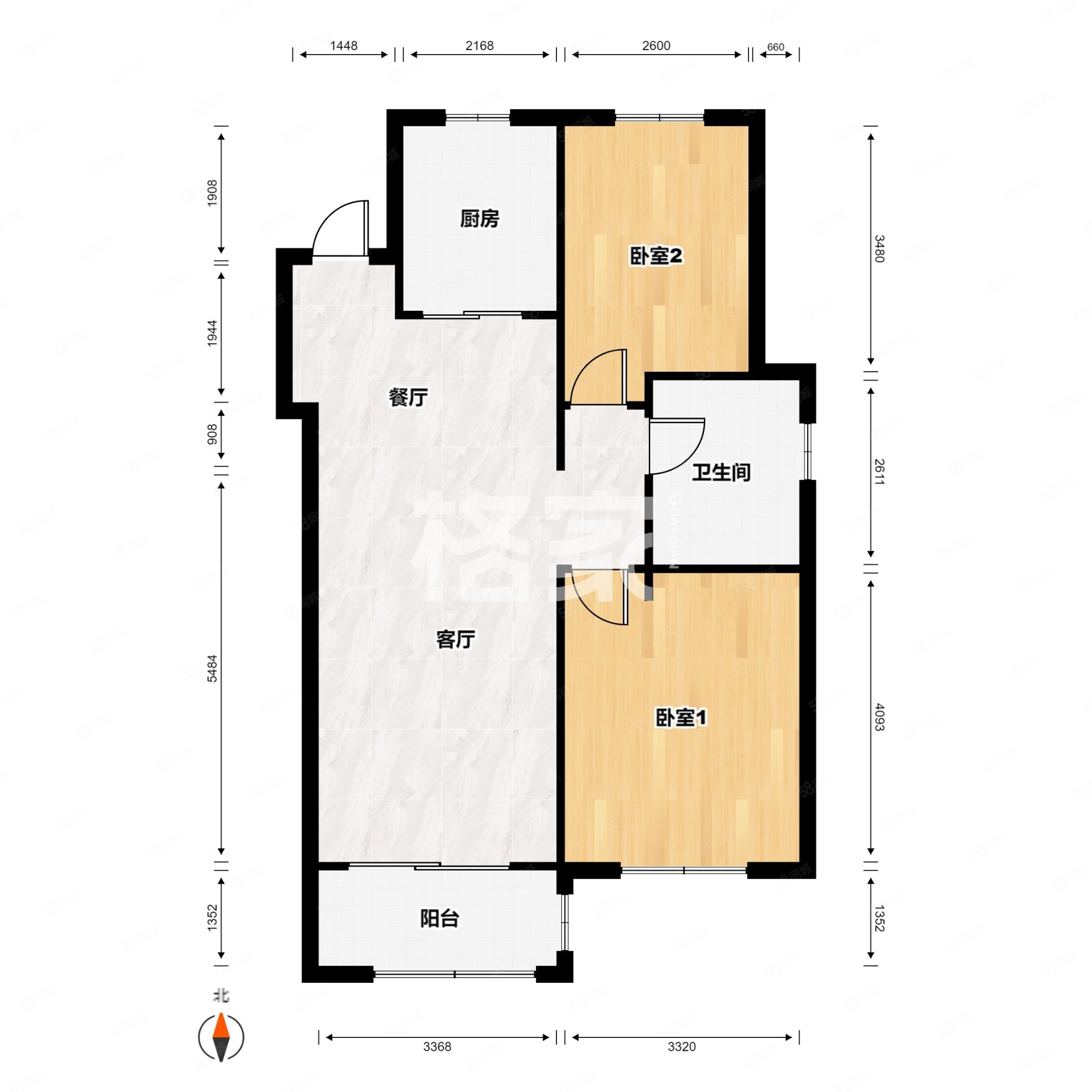 伟星金域华府2室2厅1卫89㎡南北125万