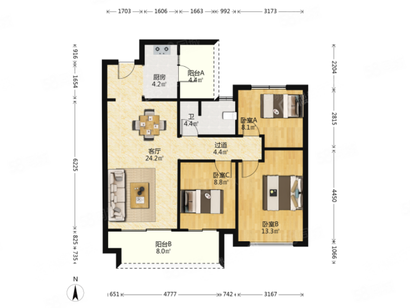 【10图】臻华府带电梯 南北通透 小三居婚房 ,臻华府-汉中58同城