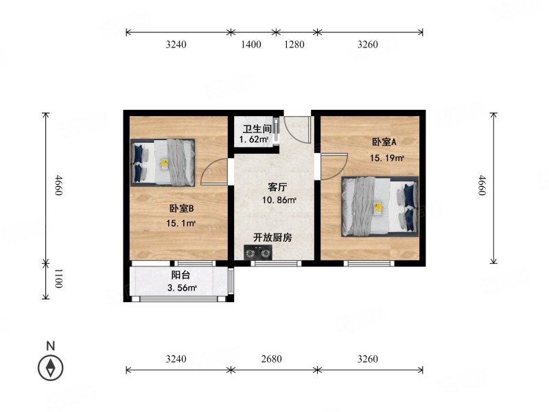 红庙北里2室1厅1卫51.4㎡南288万