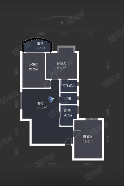 金桂园3室2厅2卫111.9㎡南北420万