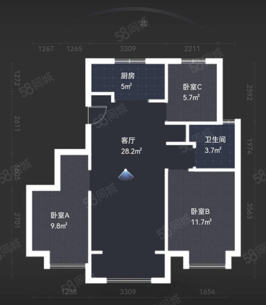 津侨国际小镇香坻花园3室2厅1卫92㎡南北66万