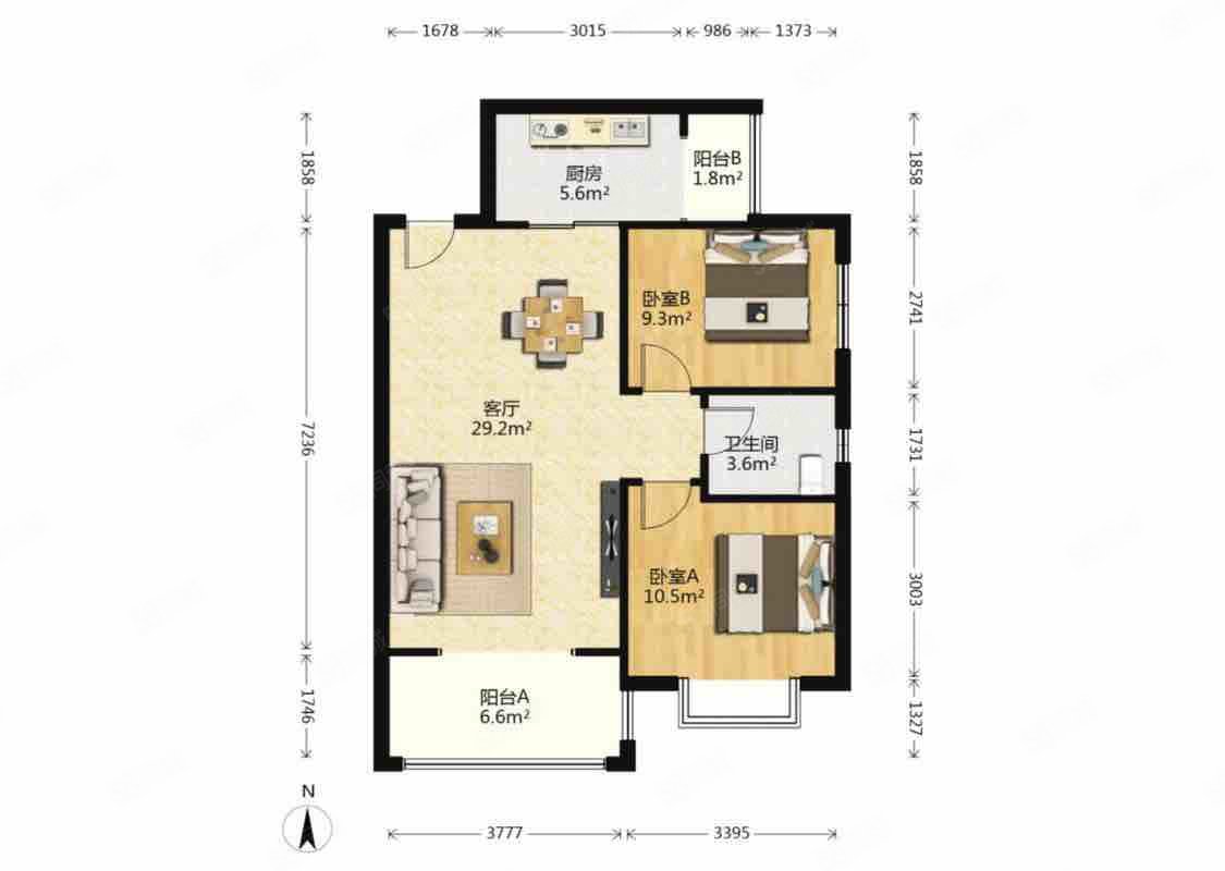 高新第五季2室2厅1卫89.18㎡南134万