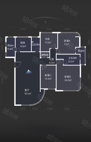 雅戈尔湖景花园4室2厅2卫171.6㎡南北690万