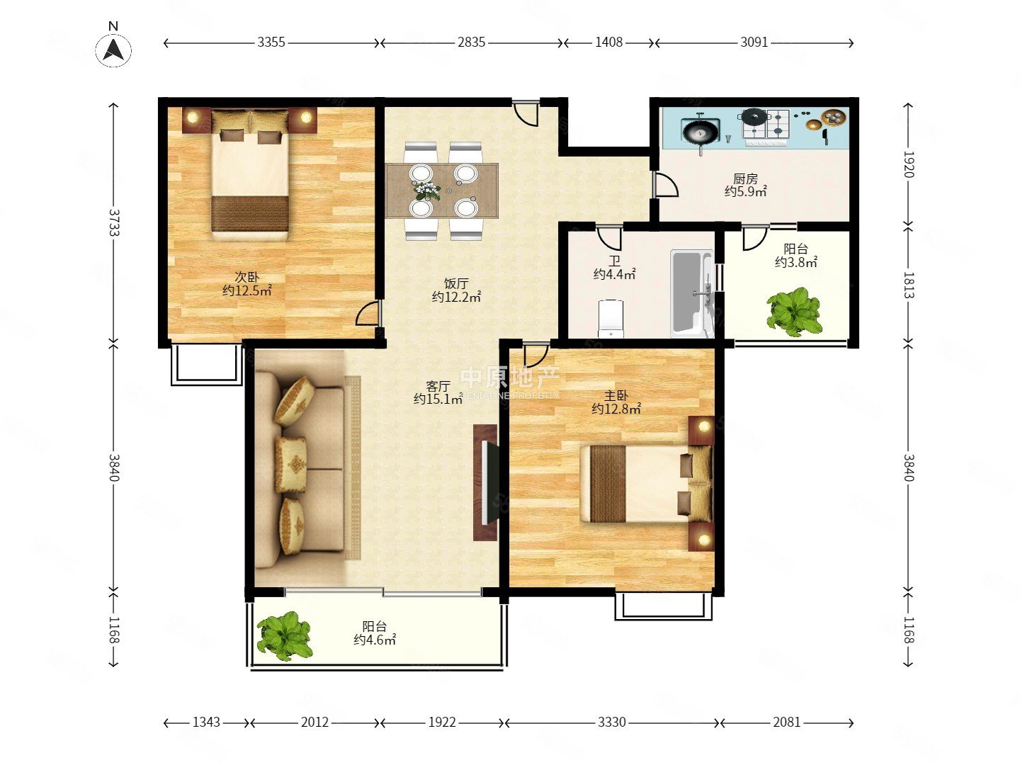 【10图】南北对流高层2房,采光透亮,很通风,户型实用,粤海丽江花园