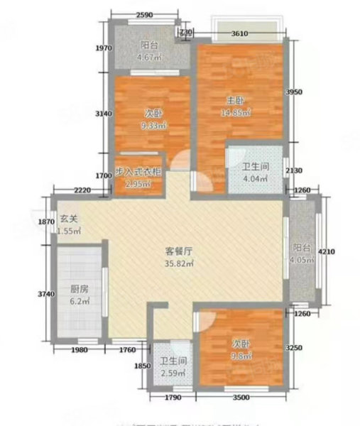 紫荆花园3室2厅2卫127㎡南152万