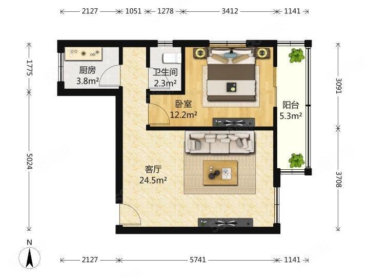 东关南里1室1厅1卫66.23㎡东北220万