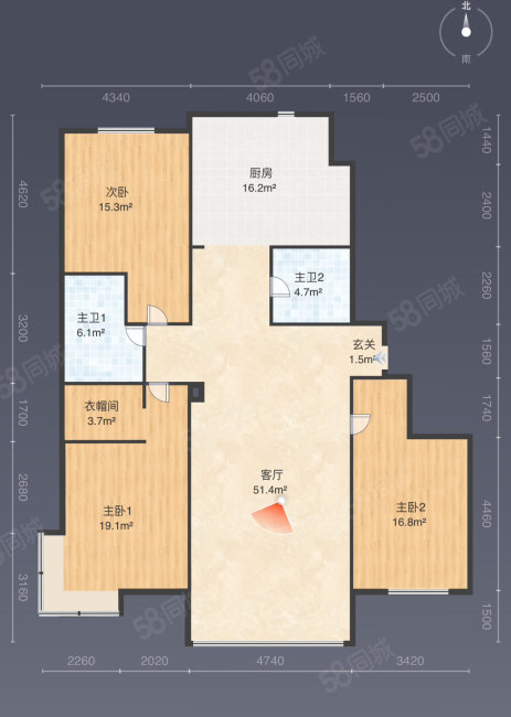 时代嘉园3室1厅2卫182㎡南北101万