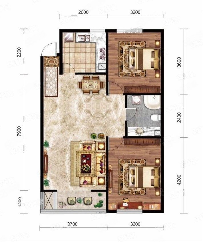 国奥新城2室2厅1卫93.48㎡南北60万