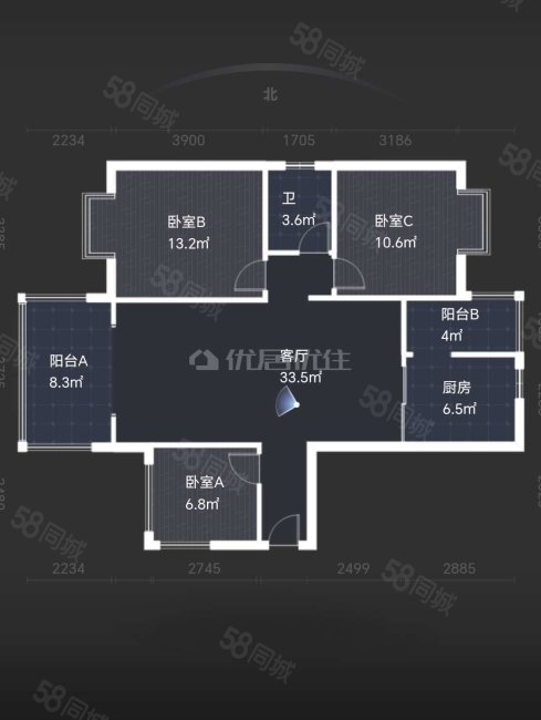 廊桥水岸(涪城)3室2厅1卫103㎡南76万