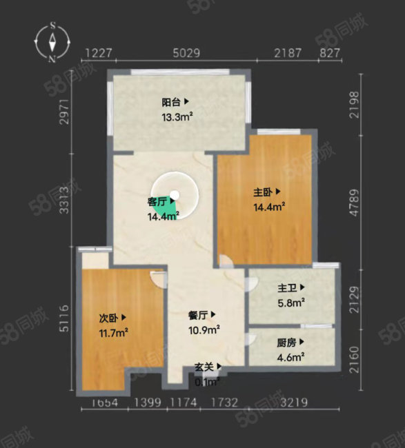 紫云府2室2厅1卫87.67㎡南北180万