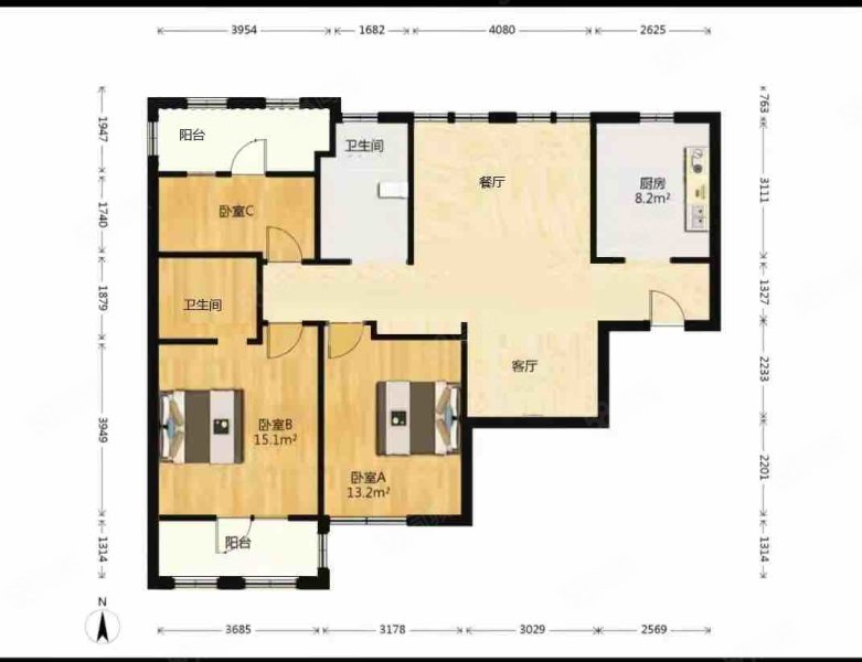 绿城桂花园3室2厅1卫122㎡南北320万