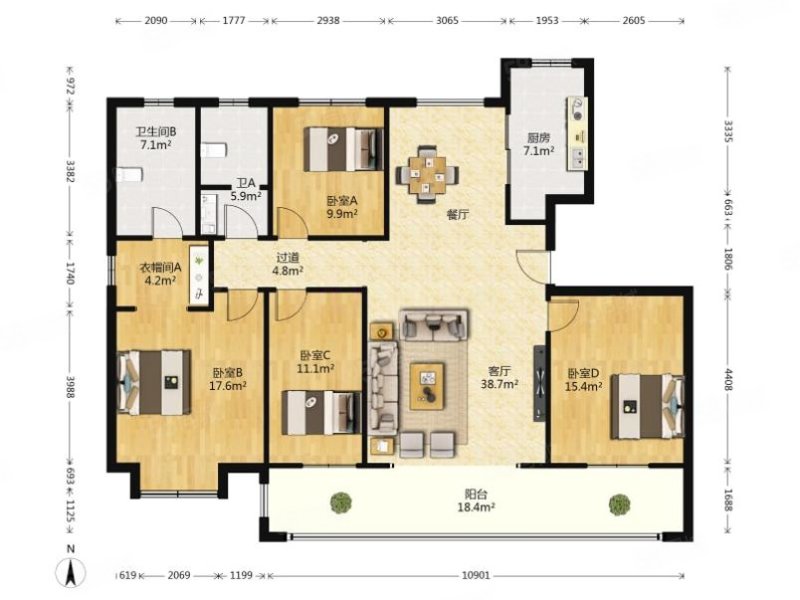 奥正诚园3室2厅2卫169.96㎡南北340万