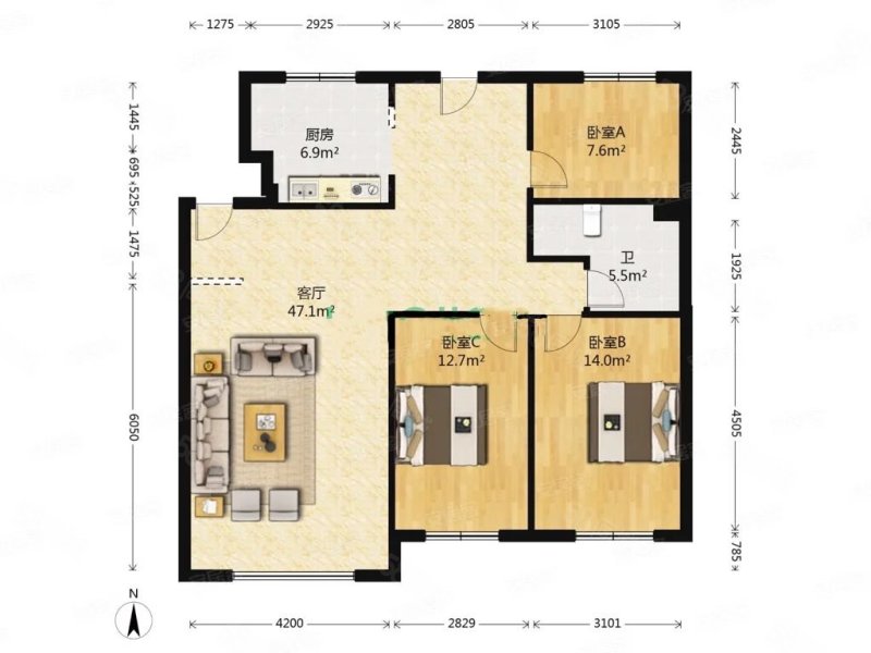 金色华尔兹3室2厅1卫122.13㎡南65万