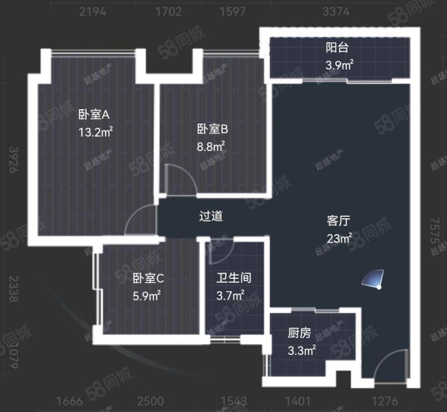 峰景豪苑3室2厅1卫79.01㎡南88万