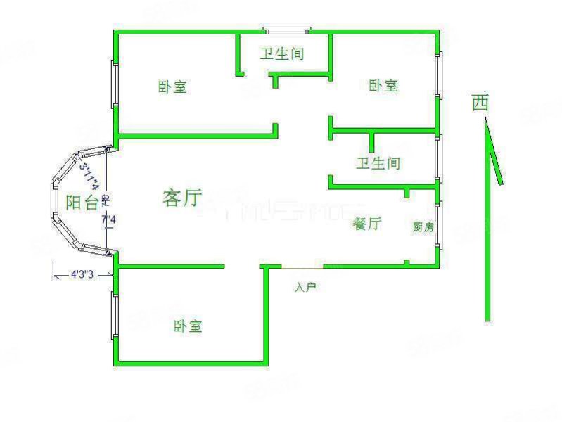 泰阳辰3室2厅2卫134㎡南北69万