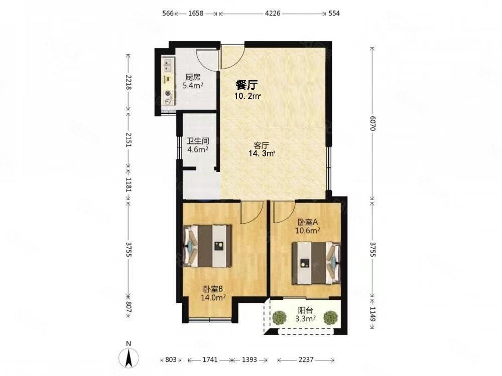 滨湖竹园2室2厅1卫61㎡南70万