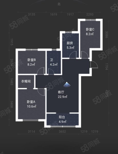 龙湖西苑3室2厅1卫95.88㎡南北38万