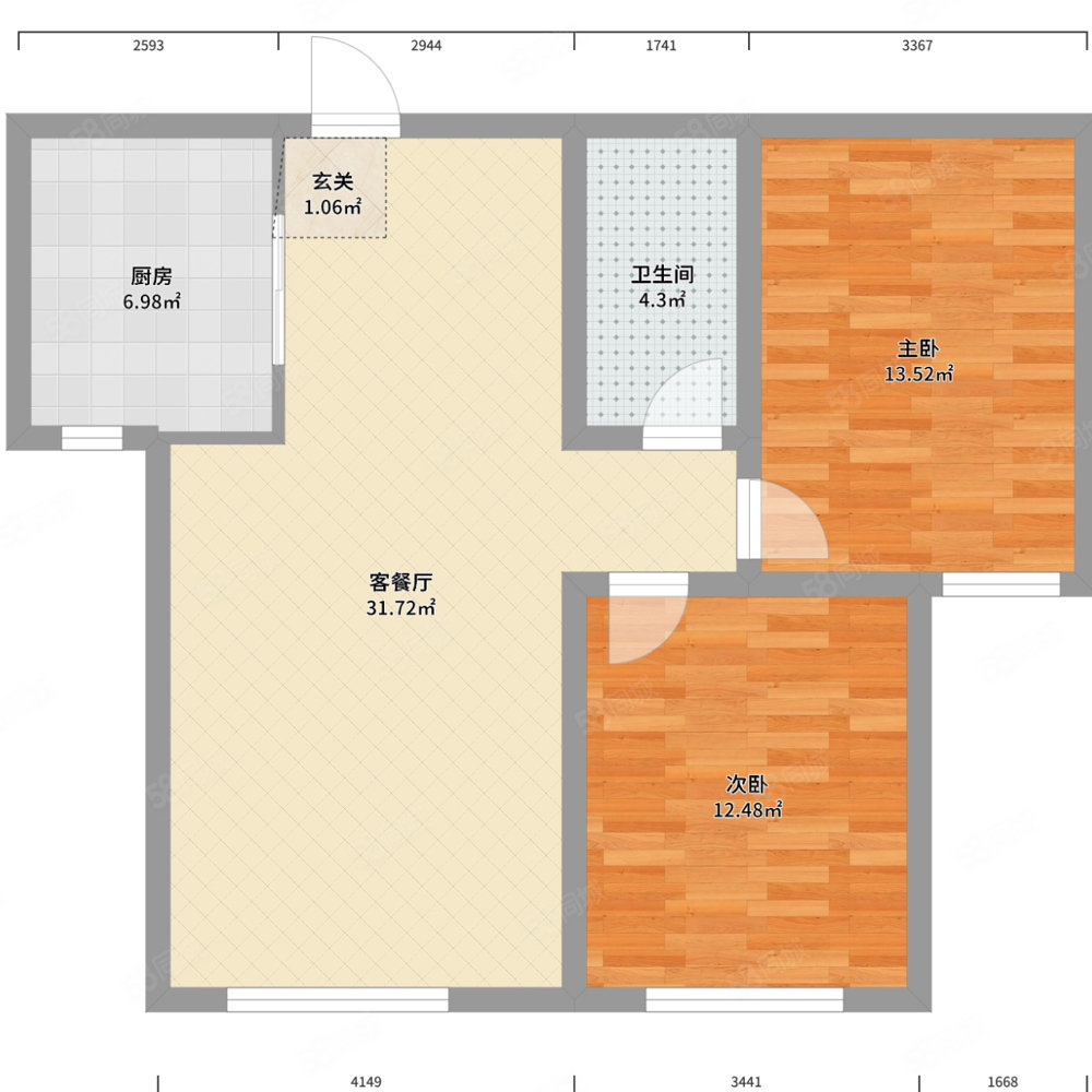 河畔人家2室1厅1卫65㎡南北23万