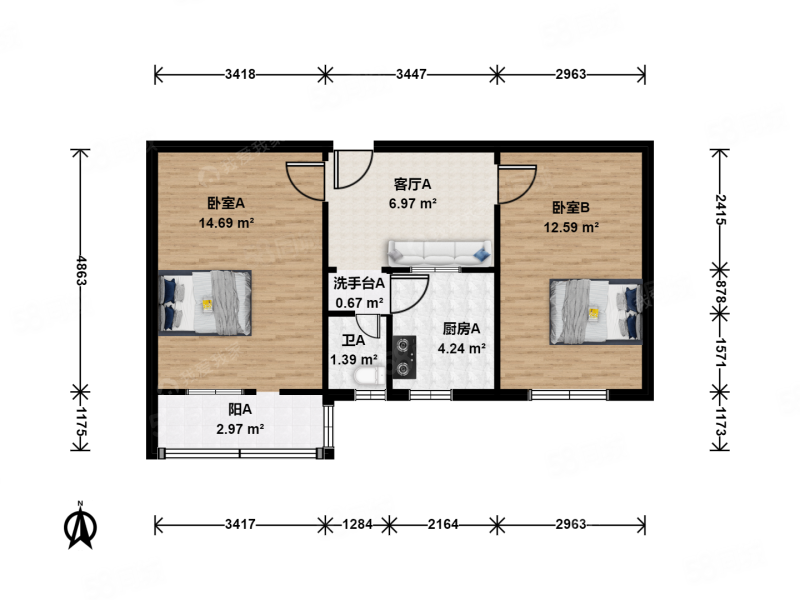 南沙滩和谐小区2室1厅1卫56.81㎡南340万