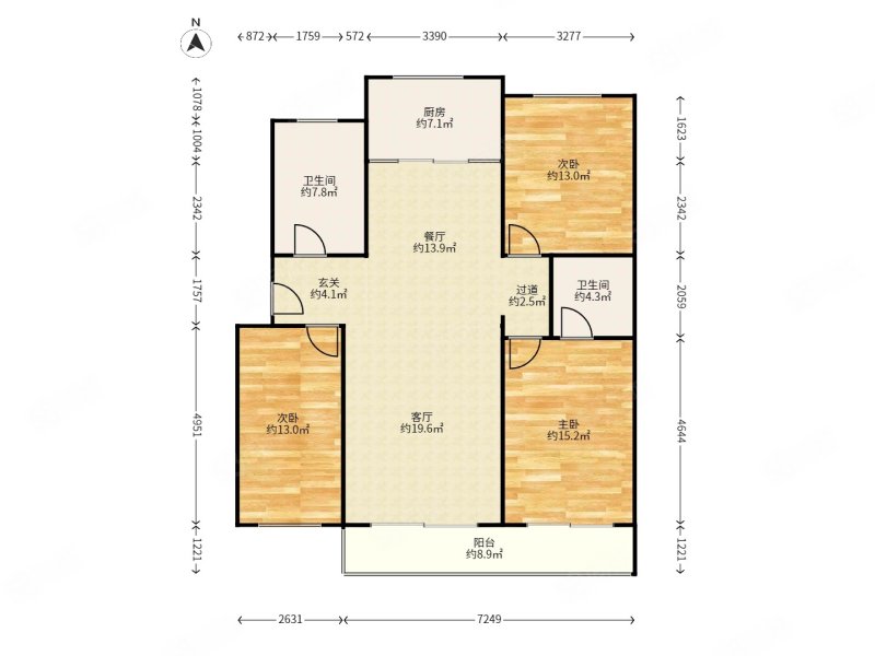 卓达玫瑰园3室2厅2卫138.22㎡南北170万