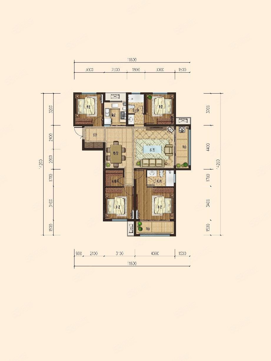 阳光新城(C区)3室2厅2卫134㎡南北75万