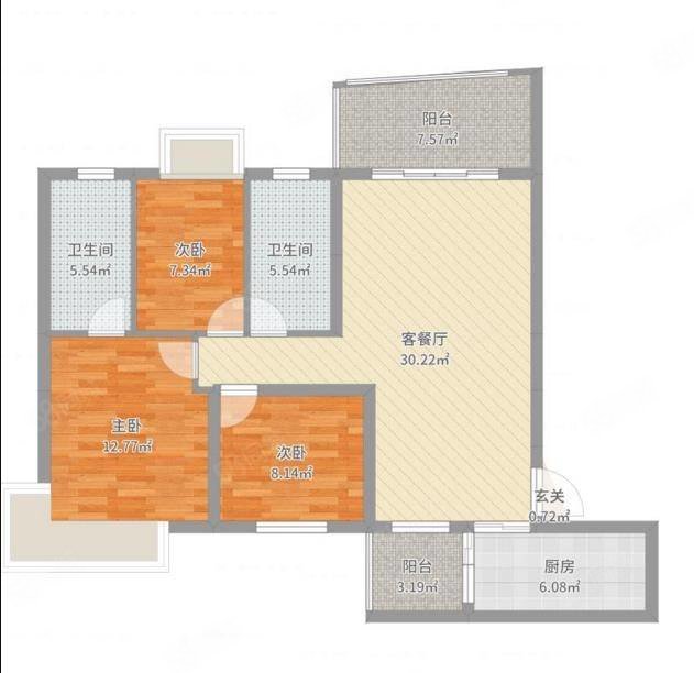 洪塘小区3室2厅2卫122.28㎡南北48.8万