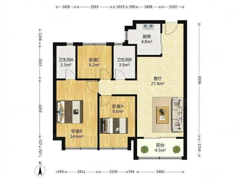 合肥云谷智慧金融城3室2厅2卫97.8㎡南北218万