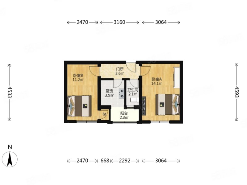 月坛北街小区2室1厅1卫48.2㎡南695万