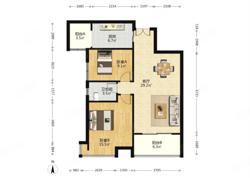 新城新世界2室1厅1卫88.95㎡南北83.8万