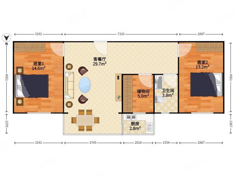 滢水山庄(一区)3室2厅1卫73㎡北278万