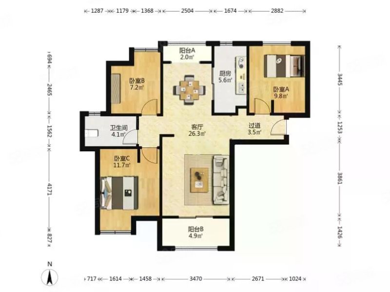 保利上城东区3室2厅1卫100.22㎡南北150万