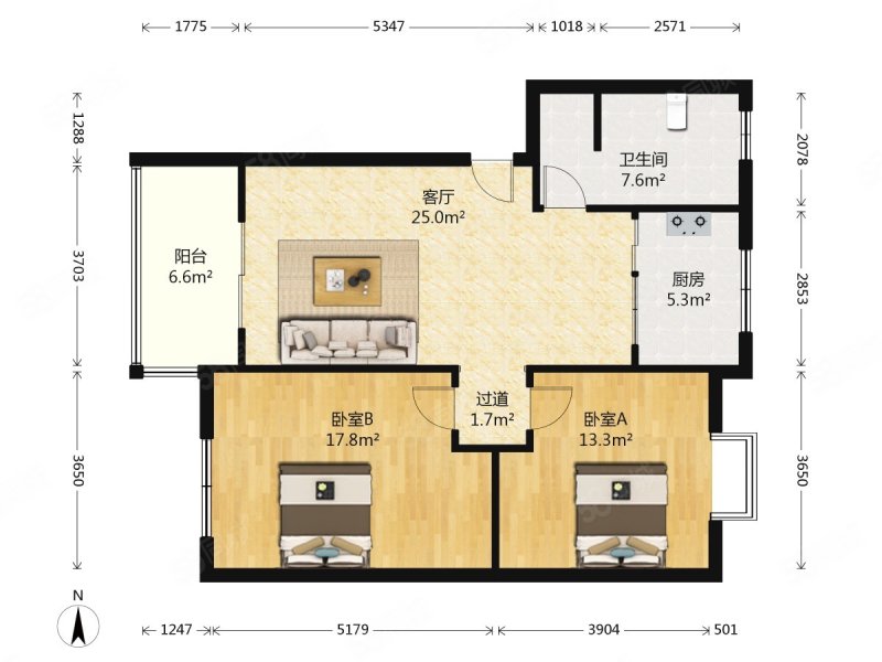 思达大河春天A区2室2厅1卫93㎡东西95万